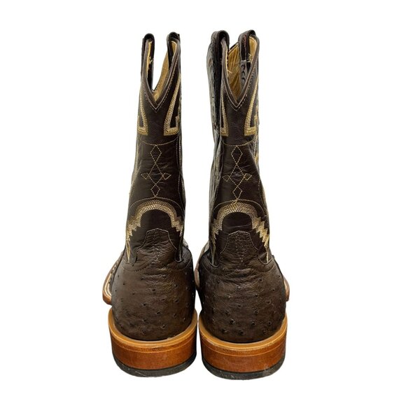 Anderson Dean Ostrich Leather Western Boots Brown Square Toe 7.5 - Picture 4 of 9